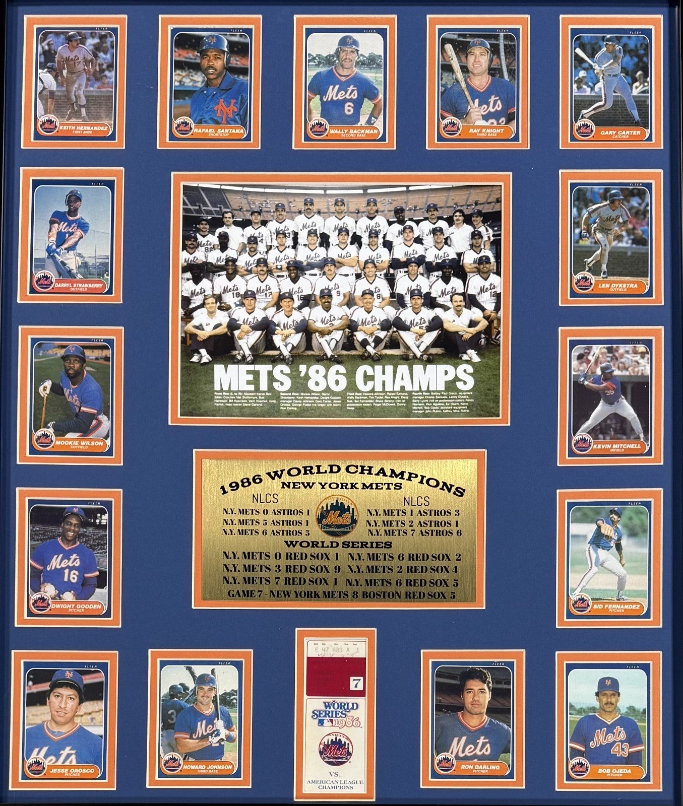 1986 Ny Mets World Series Champion Framed Team Photo Baseball Card Collage