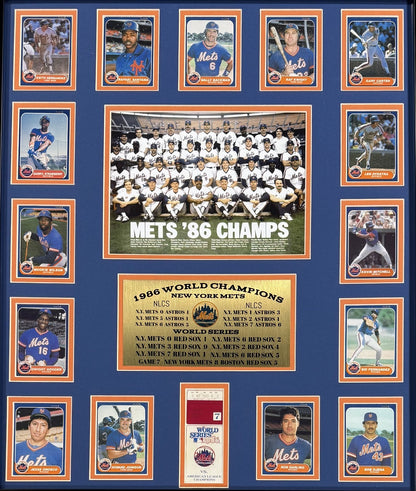 1986 Ny Mets World Series Champion Framed Team Photo Baseball Card Collage