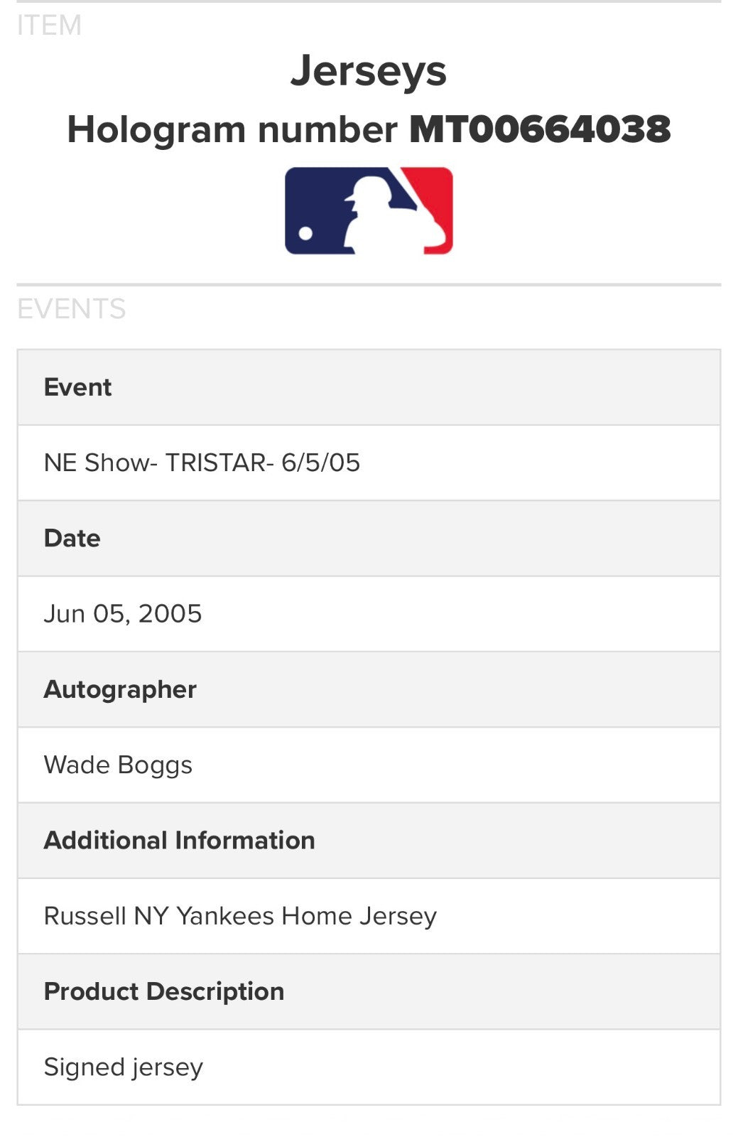 Wade Boggs Signed Majestic Authentic Red Sox 5 Stat Jersey HOF Auto Tristar MLB