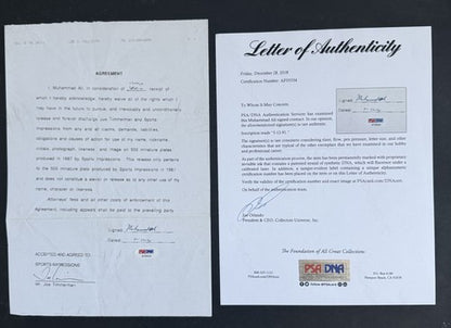 1991 Muhammad Ali  Signed Original Contract 1/1 Auto Sports Impressions PSA Loa