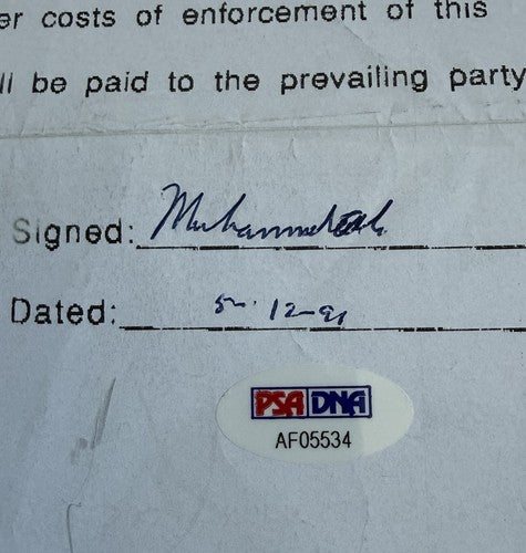 1991 Muhammad Ali  Signed Original Contract 1/1 Auto Sports Impressions PSA Loa