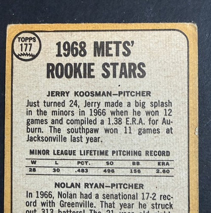 1968 Topps Nolan Ryan Jerry Koosman #177 Rookie Stars RC Ny Mets Centered