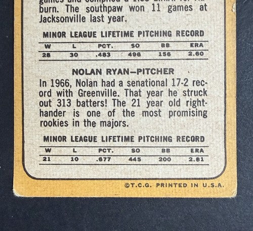 1968 Topps Nolan Ryan Jerry Koosman #177 Rookie Stars RC Ny Mets Centered