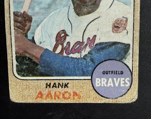 1968 Topps #110 Hank Aaron Low Grade But DEAD CENTERED FRONT & Back HOF Braves