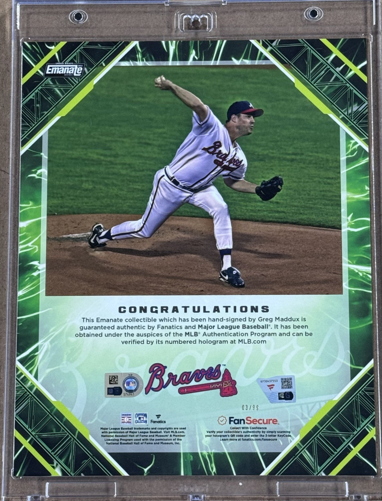 Under Wraps Greg Maddux Signed 8x10 Emanate Photo /99 Auto Fanatics Braves HOF