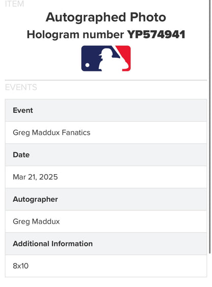 Under Wraps Greg Maddux Signed 8x10 Emanate Photo /99 Auto Fanatics Braves HOF