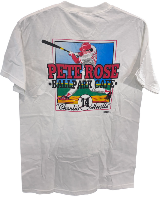 Pete Rose Signed BallPark Cafe Charlie Hustle T Shirt Hit King Auto CBM COA