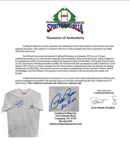 Pete Rose Signed BallPark Cafe Charlie Hustle T Shirt Hit King Auto CBM COA
