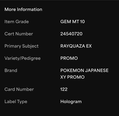 2015 Pokemon Japanese XY Rayquaza EX - Holo Promo #122 PSA 10 Gem Mint