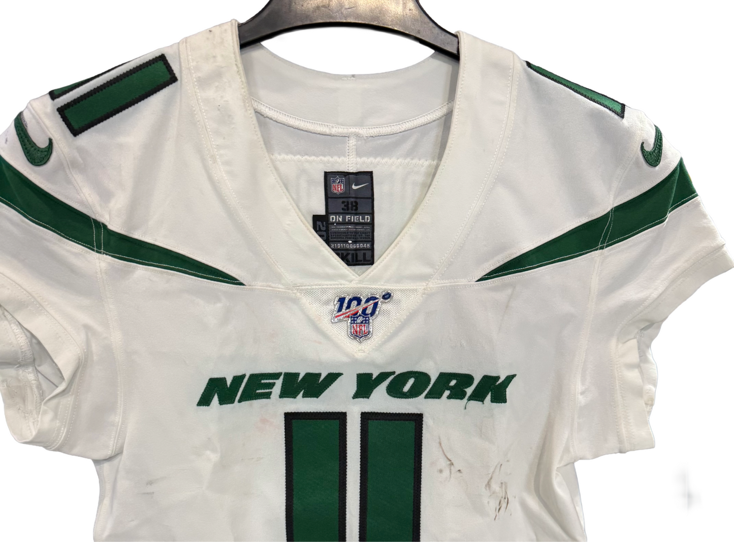 Robbie Anderson Ny Jets Game Worn Used Nike 2019 Skill Jersey 100nfl Patch Sz38