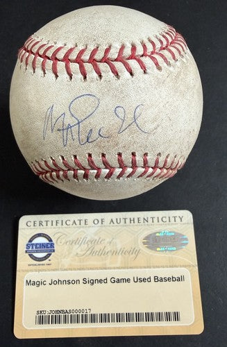 Magic Johnson  Signed 2007 Mlb Game Used Certified Baseball Dodgers Steiner Coa