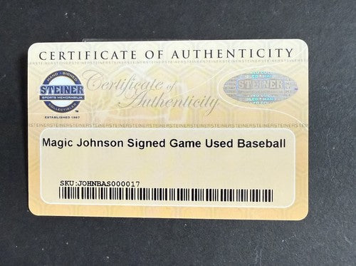 Magic Johnson  Signed 2007 Mlb Game Used Certified Baseball Dodgers Steiner Coa