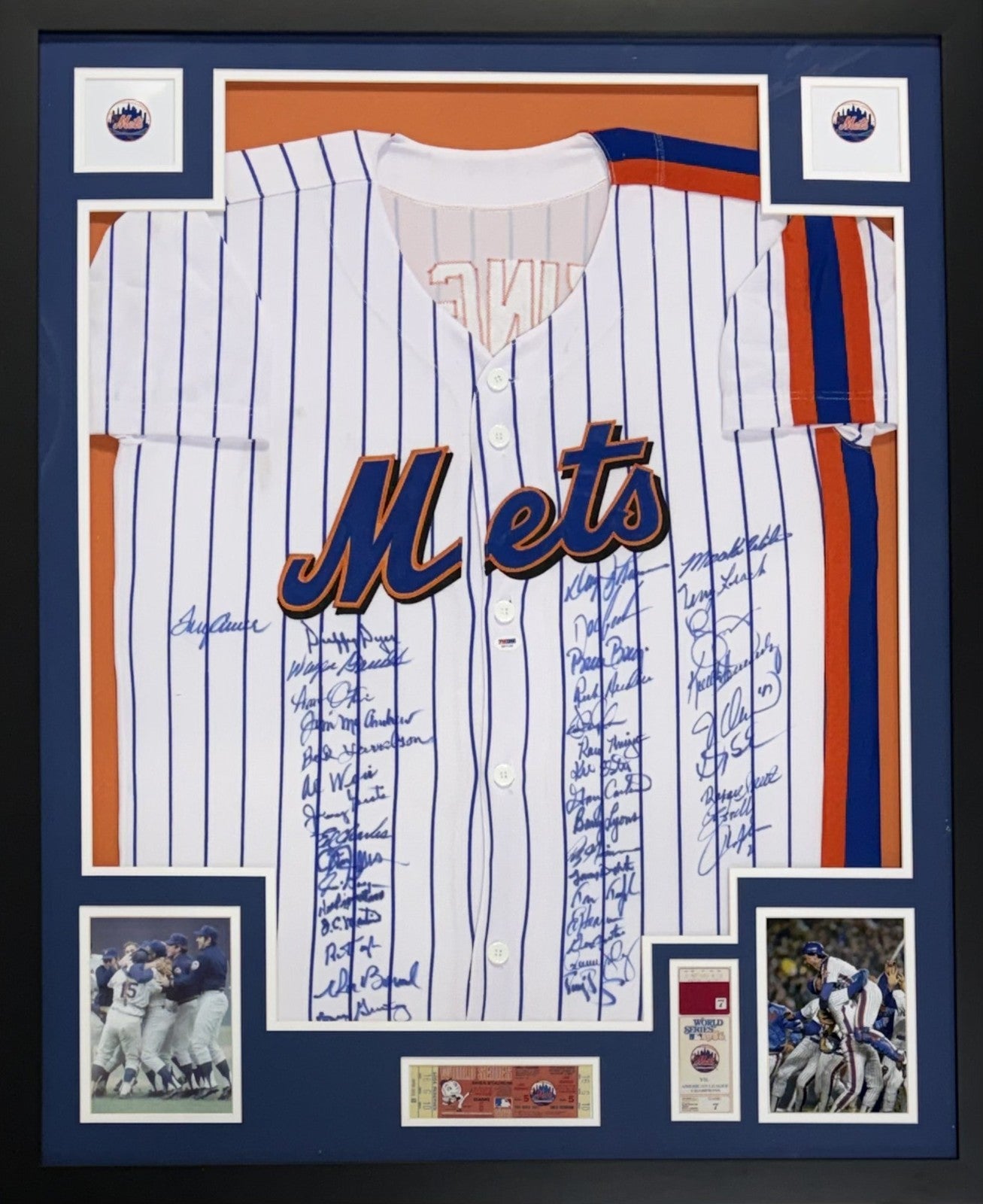 1969 86 NY Mets Team Signed Jersey Framed 41 Auto Seaver Carter Gooden PSA LOA