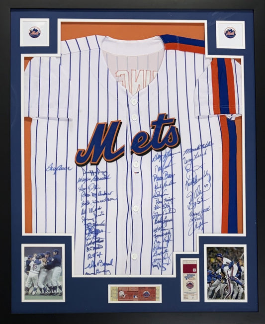 1969 86 NY Mets Team Signed Jersey Framed 41 Auto Seaver Carter Gooden PSA LOA