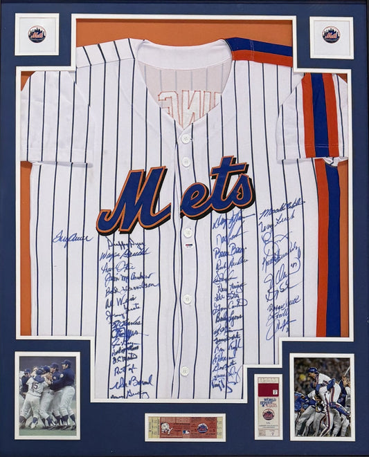 1969 86 NY Mets Team Signed Jersey Framed 41 Auto Seaver Carter Gooden PSA LOA