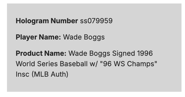 Wade Boggs Signed 1996 World Series Baseball WS Champs Auto Steiner MLB Yankees