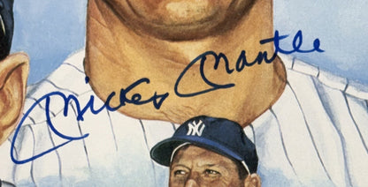 Mickey Mantle Whitey Ford Billy Martin Signed 19x25 Litho Framed Yankee Auto JSA