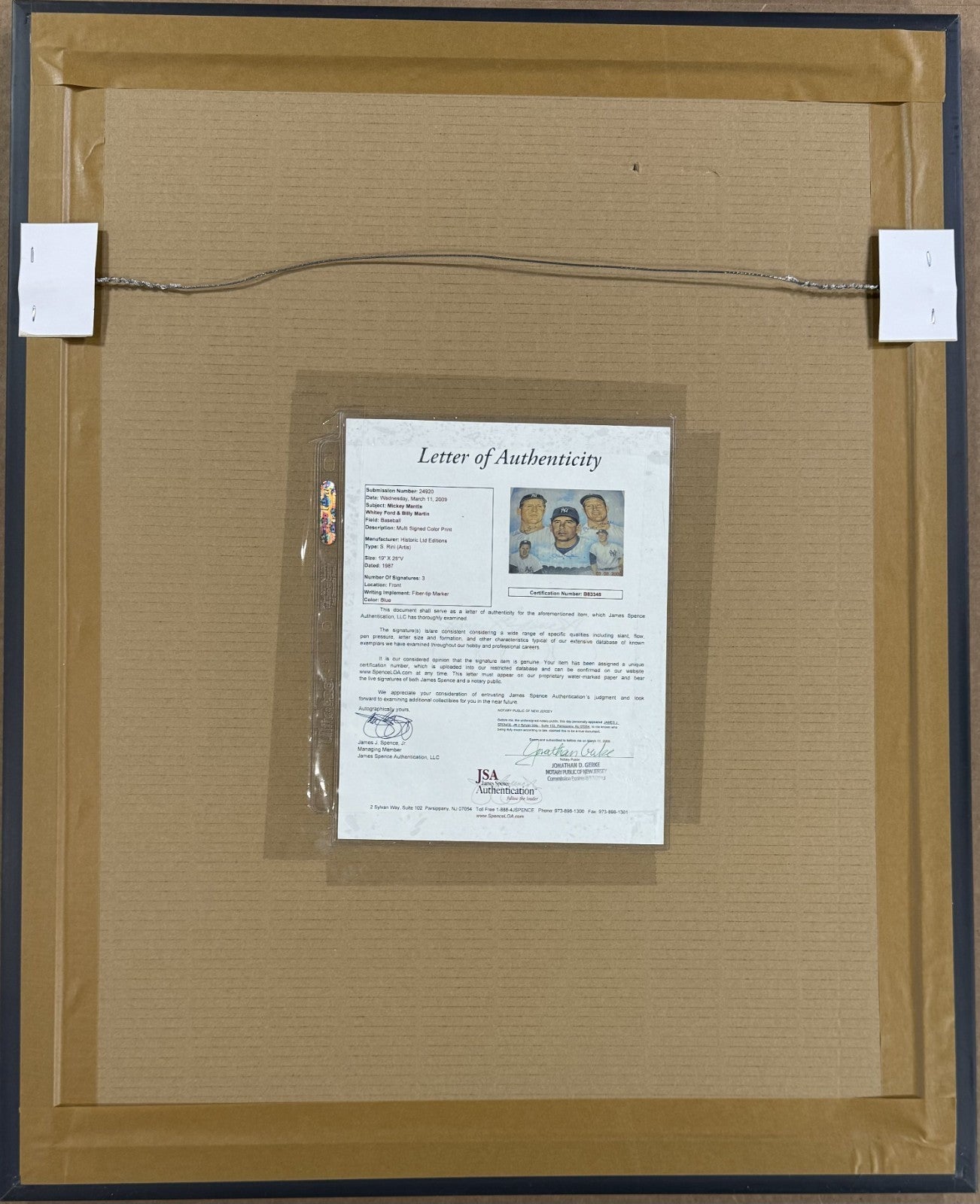 Mickey Mantle Whitey Ford Billy Martin Signed 19x25 Litho Framed Yankee Auto JSA