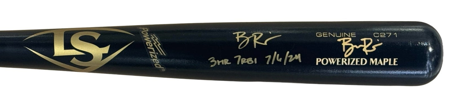 Ben Rice Signed Louisville Slugger Game Model Bat Yankees 3 Hr 7rbi Auto CX COA