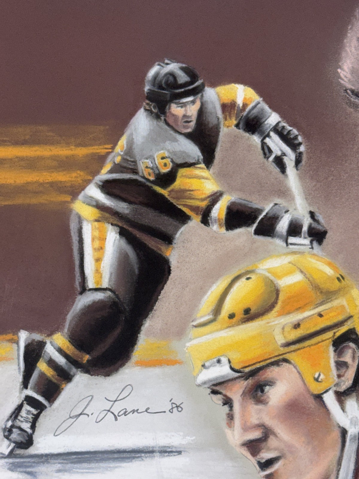 Original Jack Lane 20x24 Mario Lemieux Chalk Painting Pittsburgh Penguins 1/1