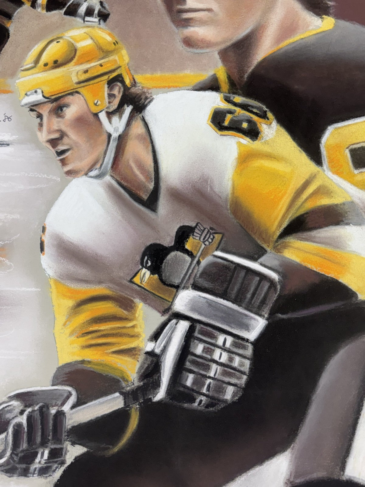 Original Jack Lane 20x24 Mario Lemieux Chalk Painting Pittsburgh Penguins 1/1