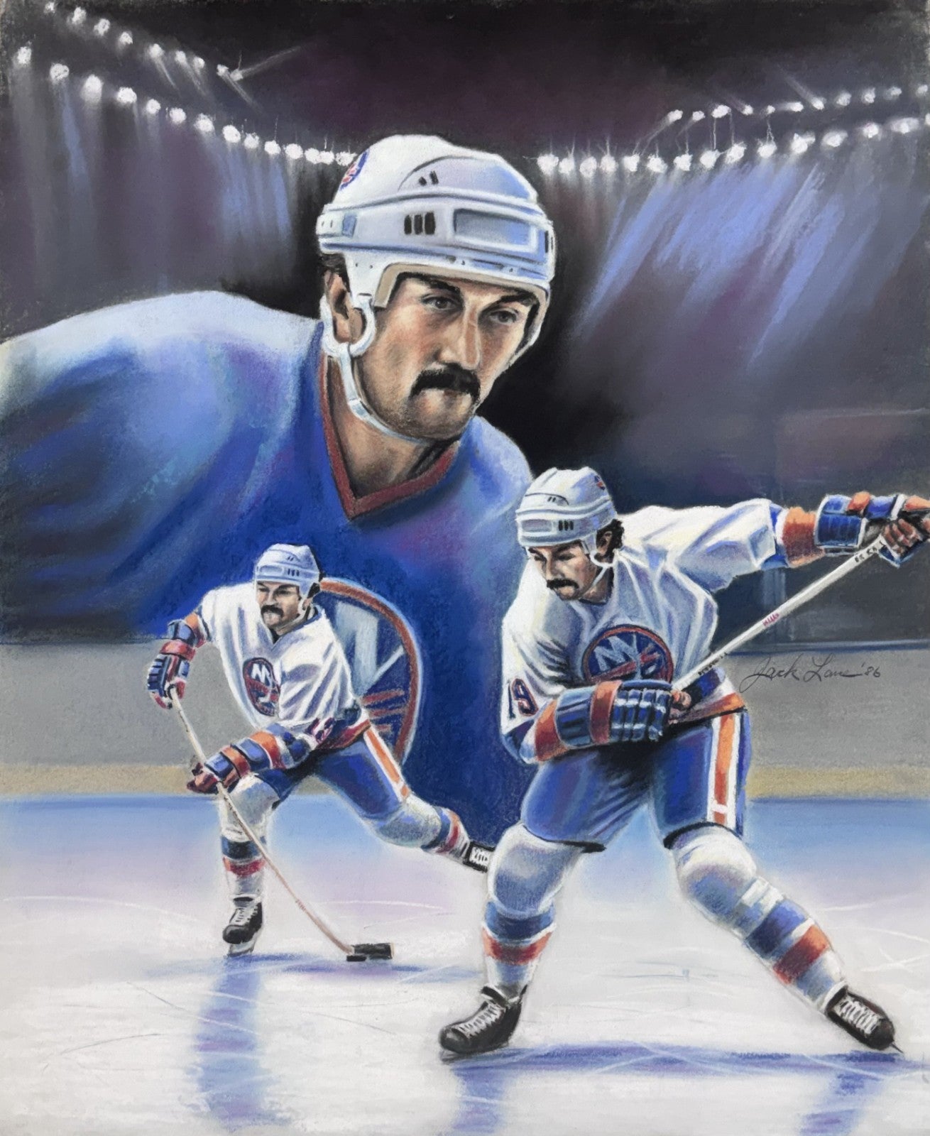 Original Jack Lane 20x24 Bryan Trottier Chalk Painting NY Islanders HOF 1/1