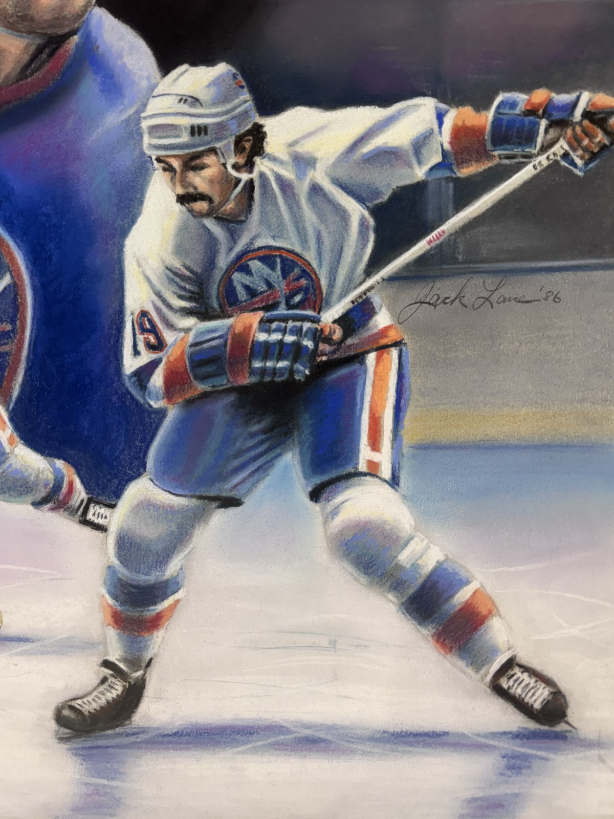 Original Jack Lane 20x24 Bryan Trottier Chalk Painting NY Islanders HOF 1/1