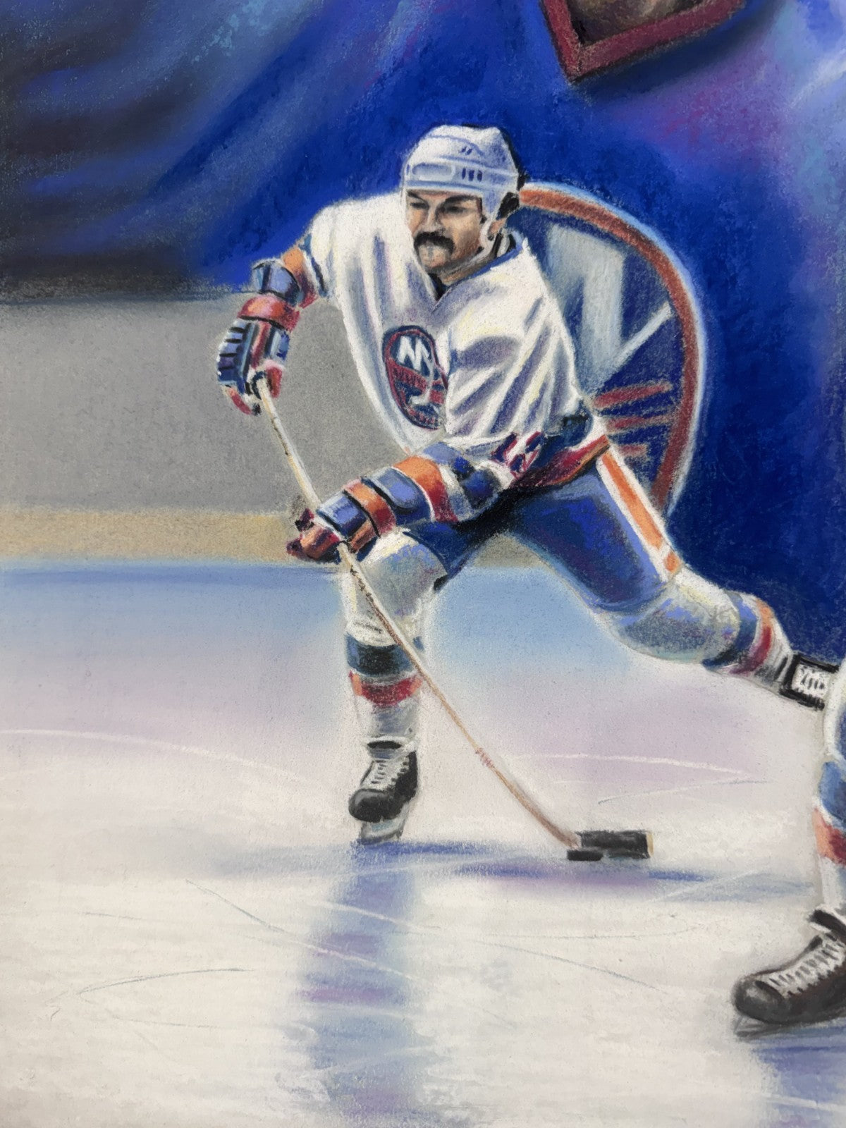 Original Jack Lane 20x24 Bryan Trottier Chalk Painting NY Islanders HOF 1/1