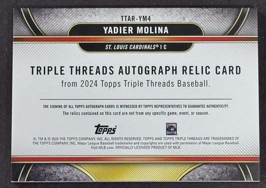 2024 Topps Triple Threads Yadier Molina Autograph Relic /9  #TTAR-YM4 Cardinals