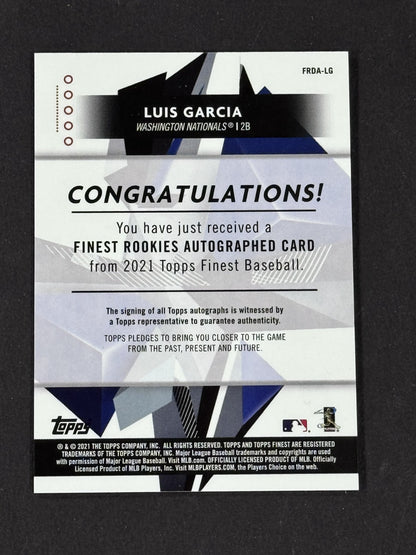 2021 Topps Finest Baseball Luis Garcia RC Auto /50 Washington Nationals Mint