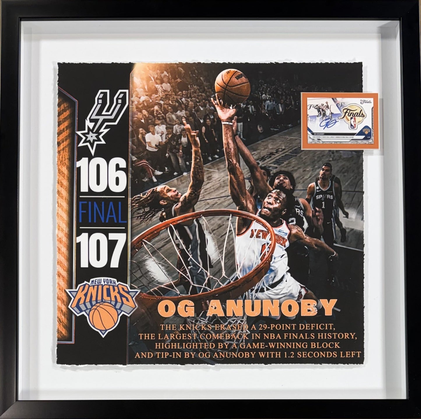 OG Anunoby Tip 2026 NBA Finals COMEBACK Knicks Framed 3d Photo Shadowbox 22x22