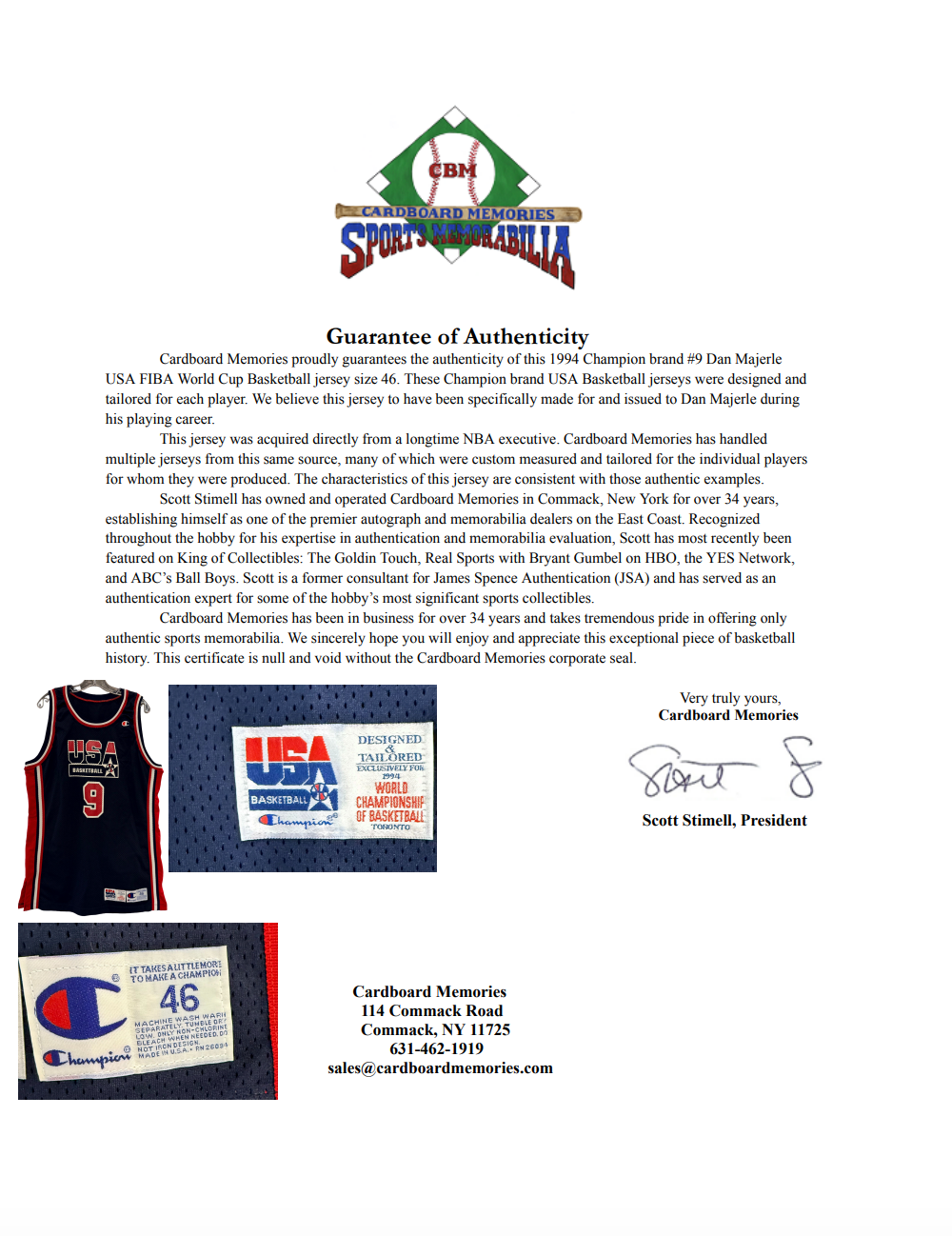 Dan Majerle FIBA USA Basketball Game Issued 1994 Champion Pro Cut Jersey Sz 46