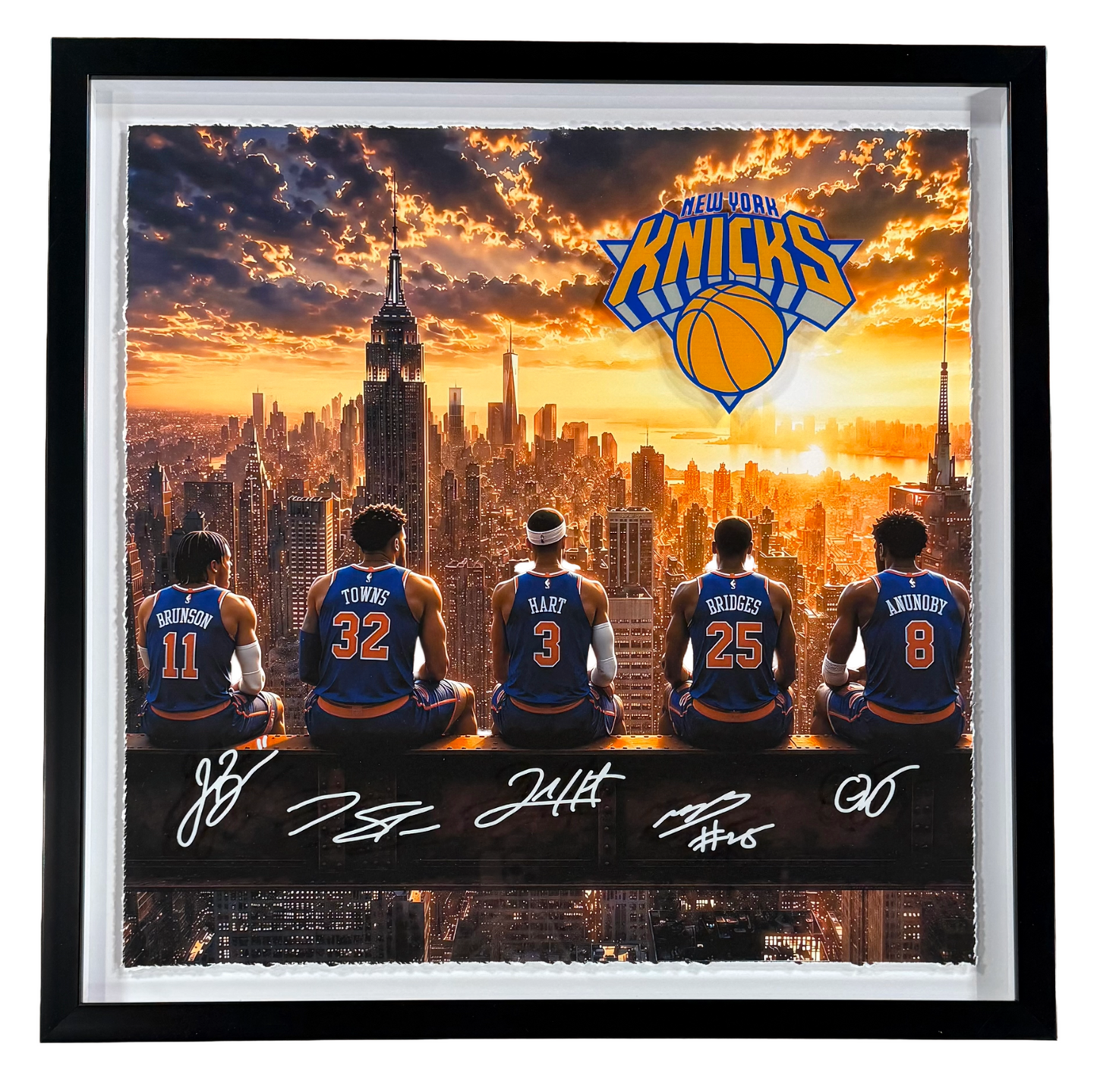 Knicks 2026 Team Starting 5 framed 3d Shadowbox Photo 26x26 Jalen Brunson Kat OG