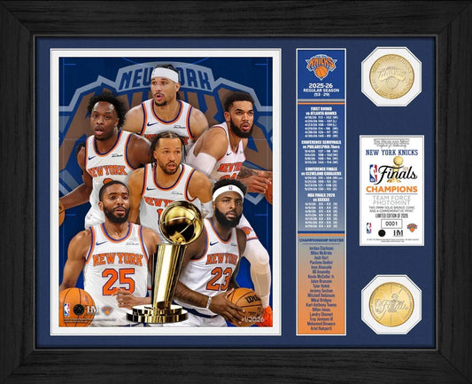 2026 NBA Finals Champions NY Knicks Photo Framed Highland Mint 2 Coin Brunson