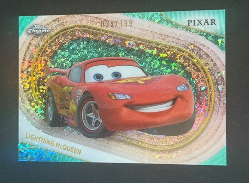 2025 Topps Chrome Disney Pixar Lightning McQueen Aqua Mini Diamond /199 Mint