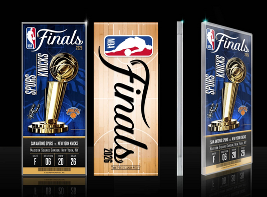 Spurs vs. NY Knicks 2026 NBA Finals Acrylic Ticket Highland Mint Brunson MVP