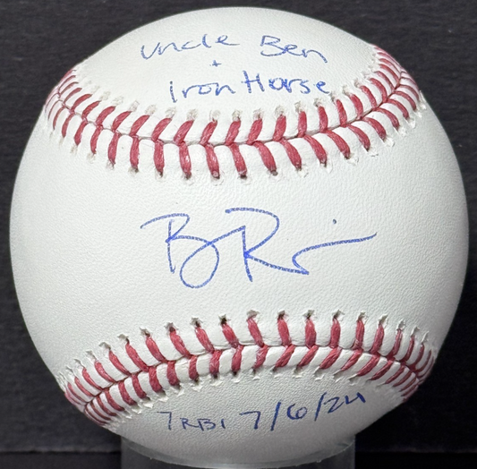 Ben Rice Signed Official Baseball Uncle Ben Iron Horse Stat Auto Steiner Yankees