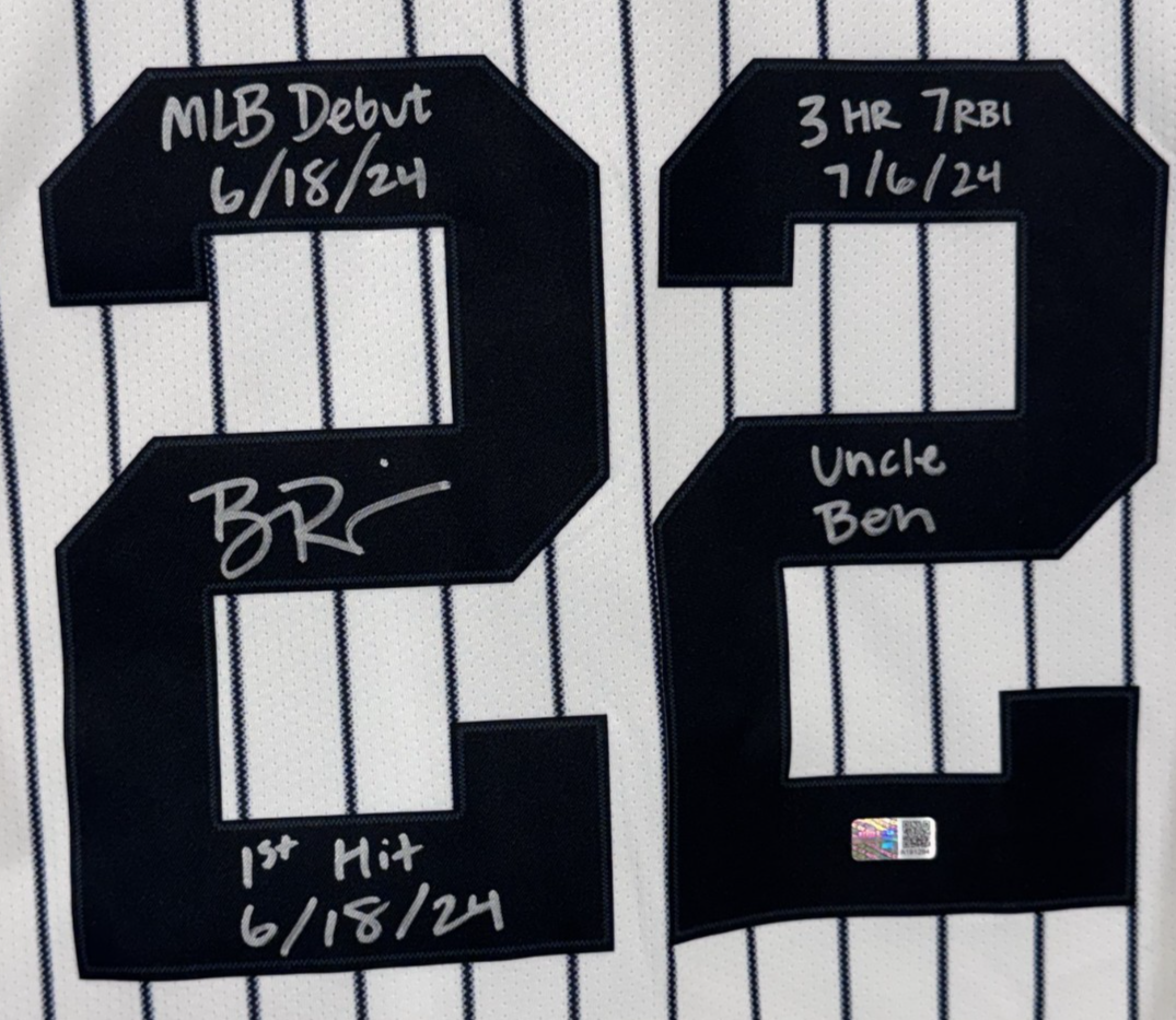 Ben Rice Signed New York Yankees #22 Nike Jersey Size XL 4 Stat Auto Steiner COA
