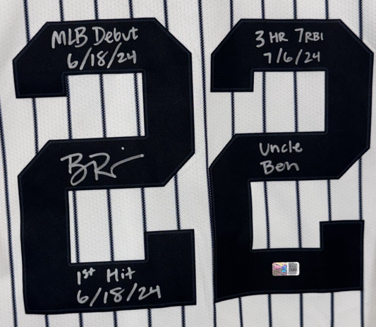 Ben Rice Signed New York Yankees #22 Nike Jersey Size XL 4 Stat Auto Steiner COA