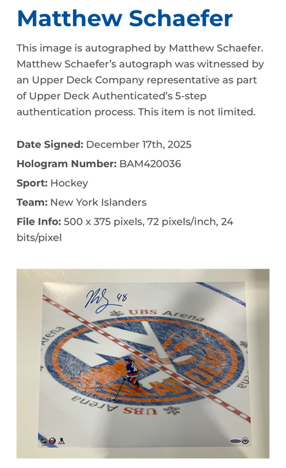 Matthew Schaefer Ny Islanders Signed 16x20 Framed Photo Rookie Auto Uda Coa Roy