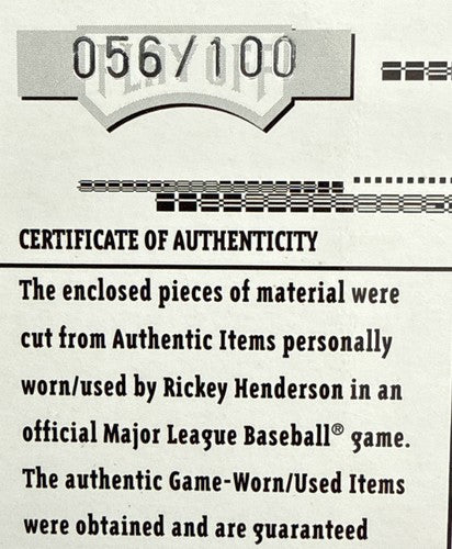 Rickey Henderson Ny Mets 2005 Tools of The Trade Game Used Bat Jersey Pants /100