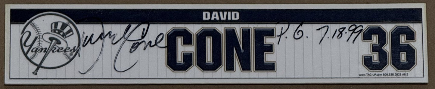 David Cone Signed Yankees Old Timers Day Game Used Locker Nameplate PG Auto COA