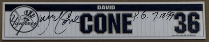 David Cone Signed Yankees Old Timers Day Game Used Locker Nameplate PG Auto COA