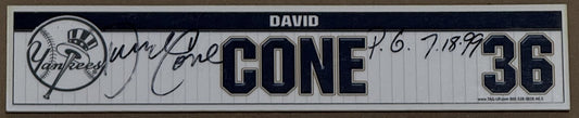 David Cone Signed Yankees Old Timers Day Game Used Locker Nameplate PG Auto COA