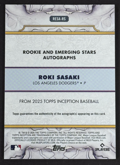 2025 Topps Inception Roki Sasaki Rookie Auto LE  /75 #RESA-RS LA Dodgers RC Mint
