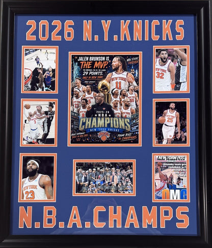 2026 NBA Finals NY Knicks Team 20x24 Framed Photo Collage OG Jalen Brunson MVP