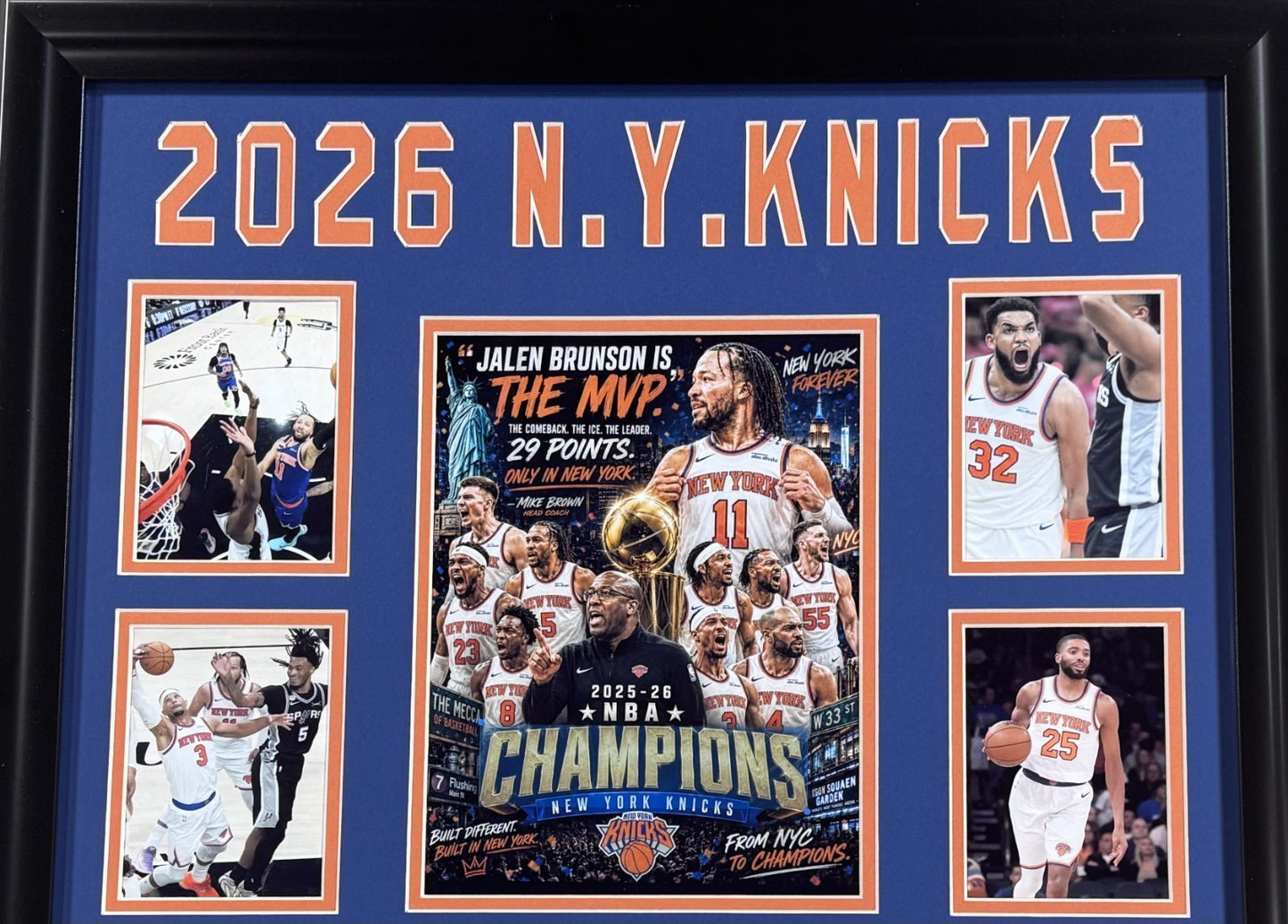 2026 NBA Finals NY Knicks Team 20x24 Framed Photo Collage OG Jalen Brunson MVP