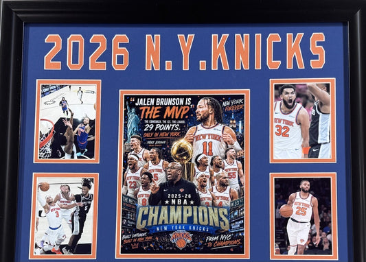 2026 NBA Finals NY Knicks Team 20x24 Framed Photo Collage OG Jalen Brunson MVP