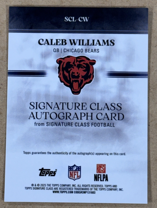 Topps 2025 Signature Class Caleb Williams Auto #SCL-CW Chicago Bears QB Mint