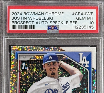 2024 Bowman Chrome Justin Wrobleski Speckle Auto /299 PSA 10 Mint Dodgers Rookie